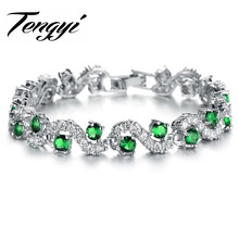 TENGYI 2016 Newest White Gold Color Bracelet Cubic Zirconia full Green Stones Paved woman bracelet 931G 2024 - buy cheap