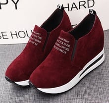 Flock New High Heel Lady Casual black Women Sneakers Leisure Platform Shoes Breathable Height Increasing Shoes Size35-40 2024 - buy cheap