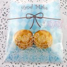 Blue Lace Wedding Decoration Bags 100pcs Plastic Cookie Packaging Bag Self Adhesive Cookie Packing 10*10cm 2024 - buy cheap
