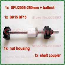 250mm SFU2005 Ball Screw  RM2005 End Machined + Nut housing holder + BK15 BF15 support + 6.35x12mm flexible shaft coupler 2024 - buy cheap