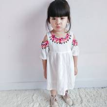 Shoulder-off Children Flower Floral Clothing O-Neck Short Sleeve Spring Autumn Kids Baby Clothes Girls Princess Dresses 5pcs/LOT 2024 - buy cheap