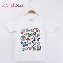 Camiseta de algodón 2019 con diseño de dibujos animados para niños y niñas, camisa corta con diseño de espacio OVNI Alien, ropa para bebés, 100% 2024 - compra barato