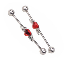 JK  Wholesales 10pcs Red Heart Stainless Steel Ear Piercing Industrial Barbell Fashion Body Piercing Jewelry For Women/men Gifts 2024 - buy cheap