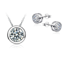 New Fashion 925 Silver Jewelry Sets For Women Wedding Bridal Pendant Cubic Zirconia Necklace Stud Earrings Shiny Jewellery Set 2024 - buy cheap