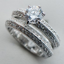 White Crystal Zircon 925 Sterling Silver Engagement Wedding Two Ring Size 6 7 8 9 10 F1111 2024 - buy cheap