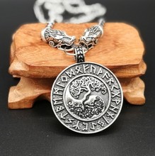 Colgante de árbol de cabeza de cuervo, lobo de Odin Vintage, amuleto de runa vikinga nórdica, collar de amuleto de la urna 2024 - compra barato