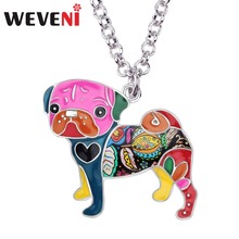 WEVENI Statement Enamel French Bulldog Pug Dog Necklace Chain Choker Pendant Cartoon Animal Jewelry For Women Girls Gift Bijoux 2024 - buy cheap