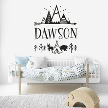 Forest Theme Kids Room Decor Mountain Rustic Style Vinyl Wall Sticker Tribe Bear With Trees Wall Decal Custom Kids Name AZ603 2024 - buy cheap
