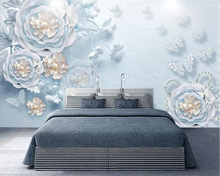 beibehang Custom wallpaper fantasy blue embossed jewels floral butterfly living room bedroom TV background walls 3d wallpaper 2024 - buy cheap
