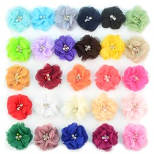 60 PCS/LOT Chiffon Scalloped Flowers 2 inch with Diamonds and Pearls 2024 - buy cheap