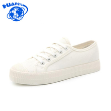 HUANQIU 2017 Comfortable Low Top Casual Flats Women Canvas Shoes Student Shoes Lace Up White Canvas Women Shoes G45 2024 - buy cheap