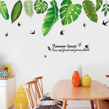 Adesivo de parede com folhas verdes da selva tropical, decoração para sala de estar, vídeo, restaurante, orla, planta, andorinha, decalque 2024 - compre barato