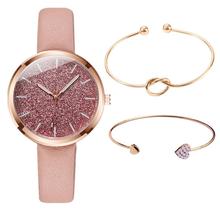 Zegarek Damski 3pc/set New Fashion Watch Women Romantic Glitter Wristwatches Leather Ladies Quartz Watches Clock bayan kol saati 2024 - buy cheap