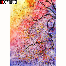 HOMFUN-pintura de diamante 5D DIY "árbol al Óleo", bordado de diamantes de imitación cuadrados o redondos, estilo punto de cruz 5D, decoración del hogar, A18200 2024 - compra barato