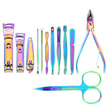 Kit cortador de unhas em aço inoxidável com arco-íris, empurrador de cutícula, pinça removedora de pele morta, conjunto de manicure, ferramentas para unhas 2024 - compre barato