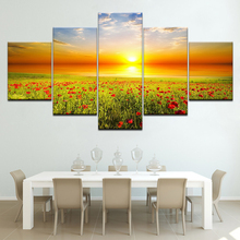 living room Home Decor Wall Art Sunset landscape Prints Pictures 5 Pieces Red Flowers Sea Scenery Modular Canvas Painting Poster 2024 - buy cheap