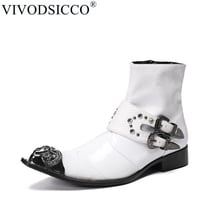 VIVODSICCO Luxury Mens White Casual Comfort Shoes Man Breathable Short Cowboy Motorcycle Boots Black Trending Ankle Boots 2024 - buy cheap