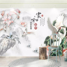 Papel de pared wellyu para cuarto papel pintado personalizado nuevo chino madera Carver y pino grulla sala de estar TV pared de fondo 2024 - compra barato