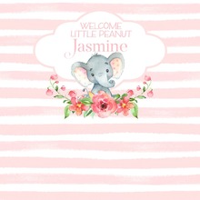custom Ittle Peanut Girl Elephant Flower Leaves Pink And White Striped background Computer print party backdrop 2024 - buy cheap