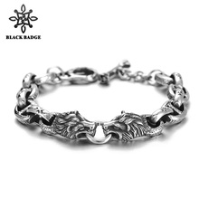 Wolf Head Oval Link Black Bracelet For Men 316L Stainless Steel  Fashion Hip Hop Jewelry Stainless Steel Link Bracelets 2024 - buy cheap