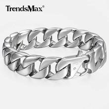 14mm Men's Bracelet Silver Color 316L Stainless Steel Round Curb Cuban Link Chain Bracelets Male Jewelry Gift for Men 8.62"HB164 2024 - buy cheap