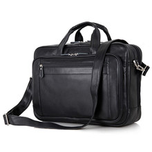 Мужские черные сумки-мессенджеры из натуральной кожи, портфель для ноутбука 15,6 дюйма из воловьей кожи, деловые дорожные сумки # M7367 2024 - купить недорого