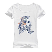 Женская хлопковая футболка с коротким рукавом, круглым вырезом и принтом 2024 - купить недорого