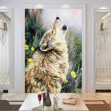 3d-фотообои wellyu с рисунком воющего волка на заказ, картина маслом, обои для гостиной, спальни, прихожей, 3d обои 2024 - купить недорого