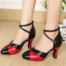HXYOO-zapatos de baile latino para mujer, zapatos de suela de suave satinado en rojo y negro, zapatos de baile de salón, zapatillas para mujer JYG424/805 2024 - compra barato