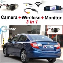 Câmera traseira + receptor sem fio + monitor espelho, 3 em 1, fácil aplicação, sistema de estacionamento para honda civic 2024 - compre barato