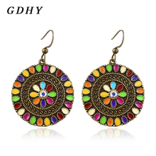 GDHY Bohemian Big Round Earrings Colourful Sun Flower Drop Earrings For Woman Dangle Earrings Ethnic Gypsy Boho Brincos Jewelry 2024 - buy cheap