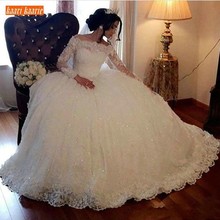 Sumptuous White Ball Gown Wedding Dress Long Sleeves Lace Appliques 2021 Formal Bridal Dresses Princess Wedding Gowns On Sale 2024 - buy cheap