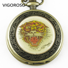 Механические карманные часы с ручной обмоткой, бронзовые часы в форме тигра в стиле стимпанк, часы с бесплатной цепочкой 2024 - купить недорого