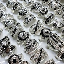 100Pcs Hot Sale Mixed Color Rhinestone Silver Plated Rings For Women Fashion Jewelry Bulks Lots BL173 2024 - buy cheap