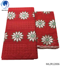 Tela de encaje suizo para vestido, tejido bordado africano de 7 yardas, barato, color rojo, ML2R120, 2019 2024 - compra barato