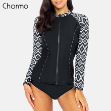 Charmo Women Long Sleeve Zipper Rashguard Shirt Swimsuit Floral Print Swimwear Surfing Top Rash Guard UPF50+ UV-Protection Suits 2024 - buy cheap