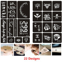 Plantillas de tatuaje de Henna reutilizables, plantilla de aerógrafo, palabras árabes, tigre, Lobo, schvisón, arte corporal, 22 unids/set por Set 2024 - compra barato