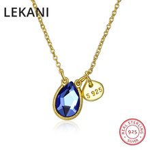 LEKANI Crystals From Swarovski Blue Beads Pendants Necklaces For Women Fine Jewelry Gold Color Real S925 Silver Chain Collares 2024 - buy cheap