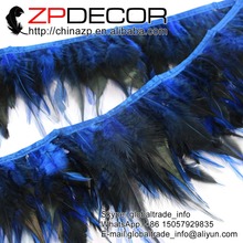 ZPDECOR Feather Manufacturer Wholesale 10 Yard/lot Directly Dyed Royal Blue Rooster Saddle Feathers Trim 2024 - buy cheap