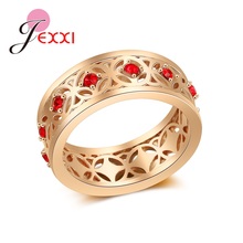 Anel de noiva clássico brilhante 5a, anel clássico vintage largo cor ouro rosê com cristal austríaco vermelho embutido para casamento feminino 2024 - compre barato