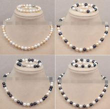 Free shipping shitou 00682 double fancy cultured pearl 8-9mm set multicolor pearls necklace bracelets can choose 2024 - buy cheap