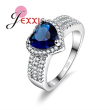 Charm Love Heart Blue CZ Crystal Women 925 Sterling Silver Wedding Engagement Rings Fashion Jewerly Wholesale 2024 - buy cheap