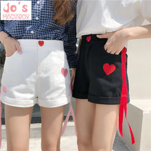 Shorts bordado com estampa escrita em estilo japonês, shorts curto folgado com botão e bolsos, cintura alta para o verão, kawaii, 2019 2024 - compre barato