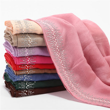 Glitter Rhinestone Porcelain Hijabs Wraps Solid Color Elegant Muslim Scarves Islamic Women Cotton Long Shawl Malaysian Headscarf 2024 - buy cheap