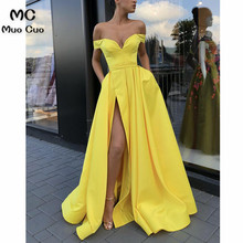 2018 Off The Shoulder Evening Dresses Long V-neck Front Slit Short Sleeve Prom Dresses Prom Party Dress A-Line Evening Dress 2024 - buy cheap