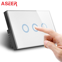 Asier-Interruptor de Control de pantalla táctil de pared estándar AU/US, 3 entradas y 1 vía, CA 110-240V, Panel de cristal blanco 600W/Hi-US03W de banda 2024 - compra barato