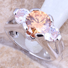 Resplendent Champagne Morganite White CZ Silver Plated  Women's Jewelry Ring Size 6 / 7 / 8 / 9 R1449 2024 - buy cheap