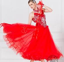 Vestido de baile vermelho de lycra meninas vestido de baile valsa viennês valsa vestido competição vestido suave americano 2024 - compre barato