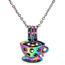 C942 COLORS Teacup Coffee Cup Cage Locket Necklace Pendant Aroma Essential Oil Diffuser Fun Gift 2024 - buy cheap
