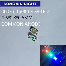 50 шт. SMD 0603 (1608) трехцветный RGB 20 мА красный зеленый синий ультра яркий поверхностный монтаж светодиодные чипы общий анодный свет излучающий диод 2024 - купить недорого